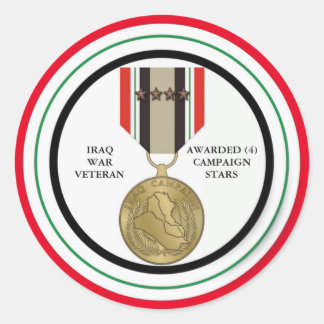 4 CAMPAIGN STARS IRAQ WAR VETERAN CLASSIC ROUND STICKER