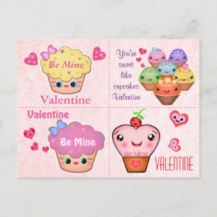 4 cartes de Valentines de petit gâteau de Kawaii