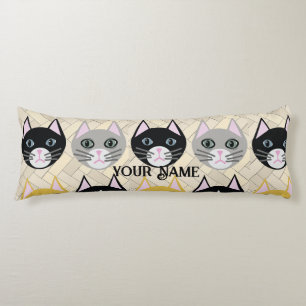 4 Cats, Herringbone Beige Body Pillow