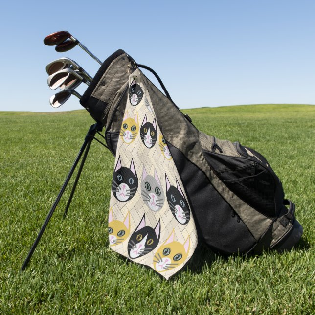 4 Cats, Herringbone Beige Golf Towel (Green)