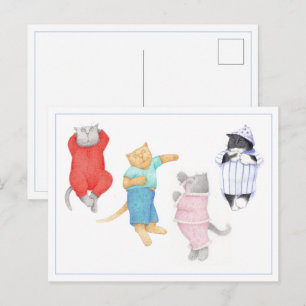 4 CATS IN PAJAMAS Postcard