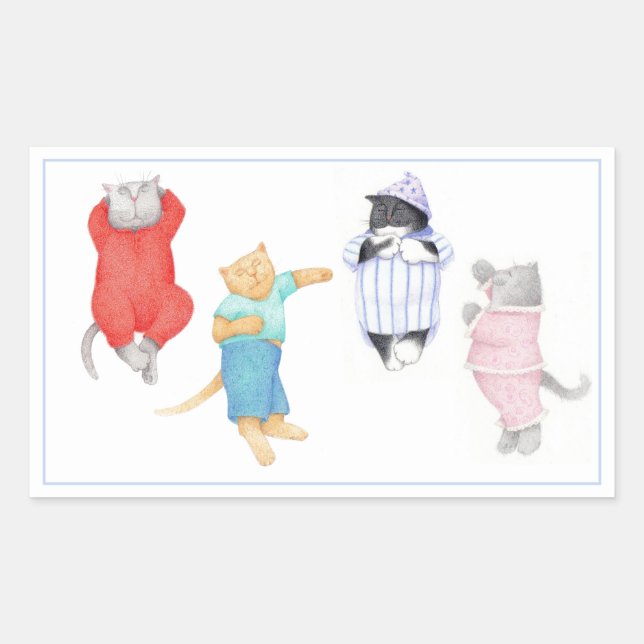 4 CATS IN PAJAMAS Rectangle Stickers (Front)