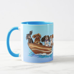 4 Cavalier King Charles Spaniels on a Boat Mug