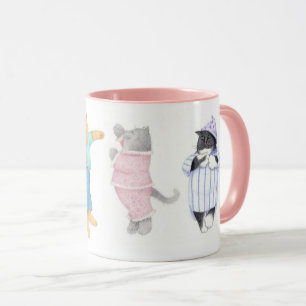 4 CHATS EN PYJAMA Tasse Rose Combo
