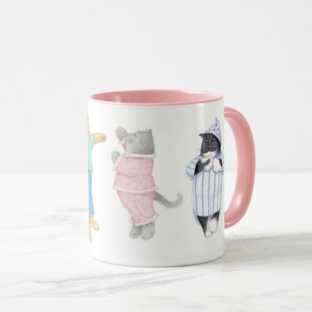4 CHATS EN PYJAMA Tasse Rose Combo (Devant droit)