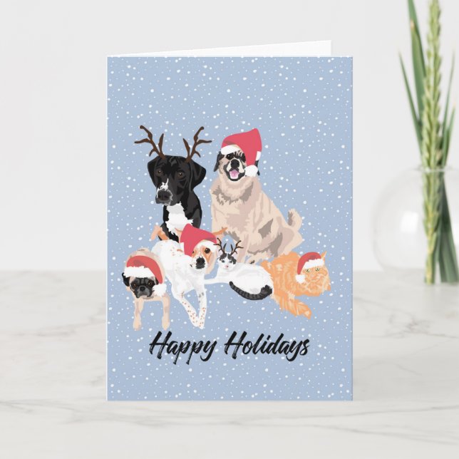 4 Chiens et 2 Chats Carte de vacances (Devant)