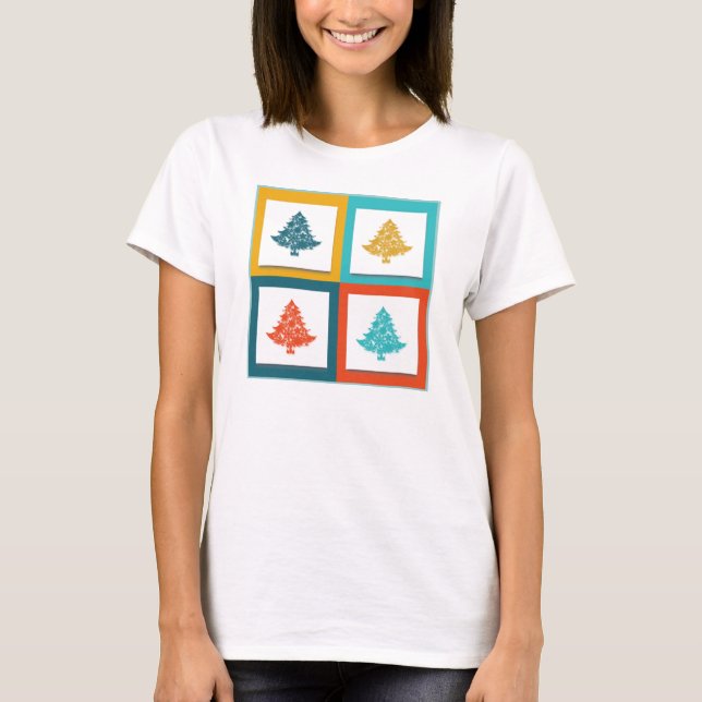 4 Christmas Trees Retro Design T-Shirt (Front)