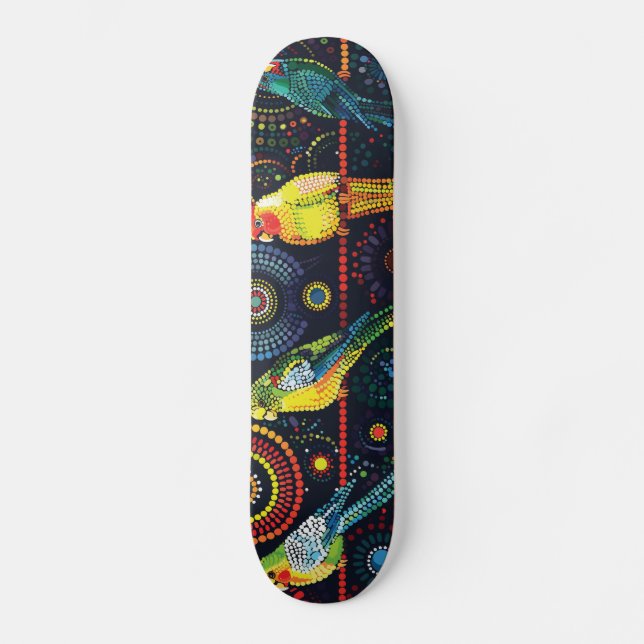 4 Cockatiels  - Aboriginal Style - Skateboard Deck (Front)