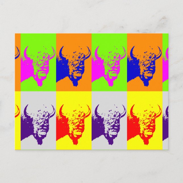 4 Colour Pop Art Buffalo Bison Postcard (Front)