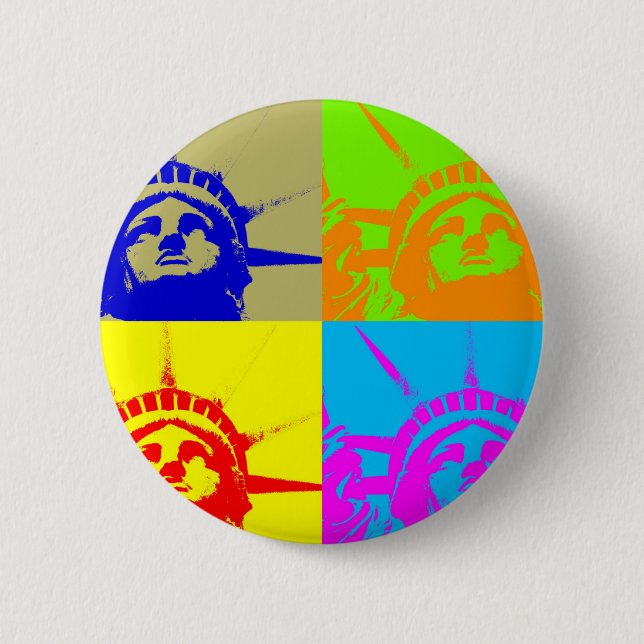 4 Colour Pop Art Lady Liberty 2 Inch Round Button (Front)