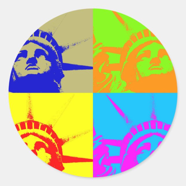 4 Colour Pop Art Lady Liberty Classic Round Sticker (Front)