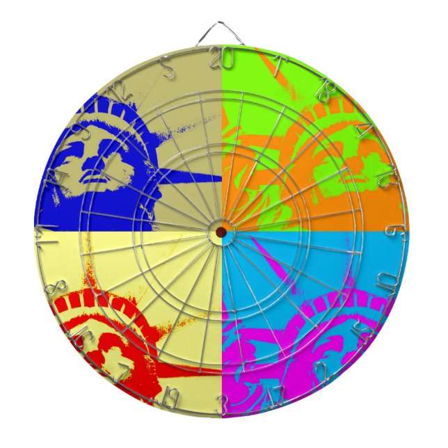 4 Colour Pop Art Lady Liberty Dartboard (Front)