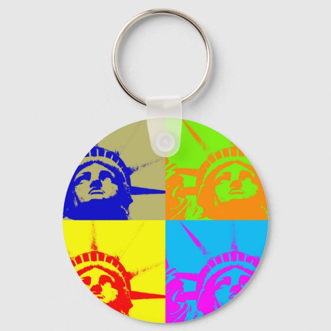 4 Colour Pop Art Lady Liberty Keychain (Front)