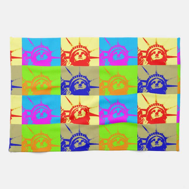 4 Colour Pop Art Lady Liberty Kitchen Towel (Horizontal)