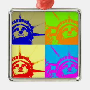4 Colour Pop Art Lady Liberty Metal Ornament