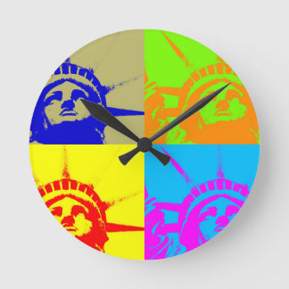 4 Colour Pop Art Lady Liberty Round Clock