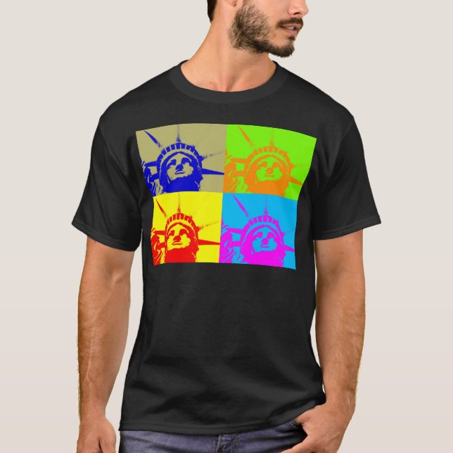 4 Colour Pop Art Lady Liberty T-Shirt (Front)