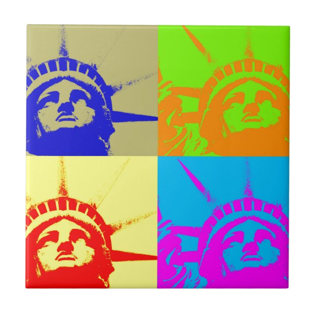 4 Colour Pop Art Lady Liberty Tile (Front)