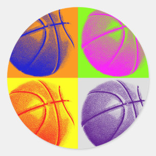4 Colours Pop Art Basketball Classic Round Sticker