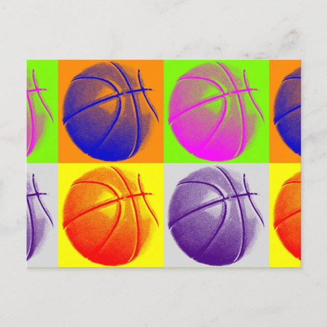 4 Colours Pop Art Basketball Postcard (Front)