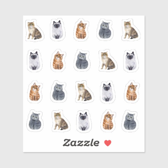 4 Cute Cats 20 Stickers (Feuille)