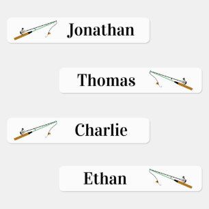4 Different Names Fishing Rod Pole Iron On Labels
