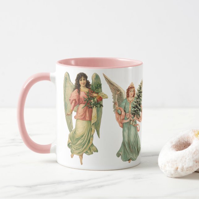 4 Different Victorian Angels, Vintage Christmas Mug (With Donut)