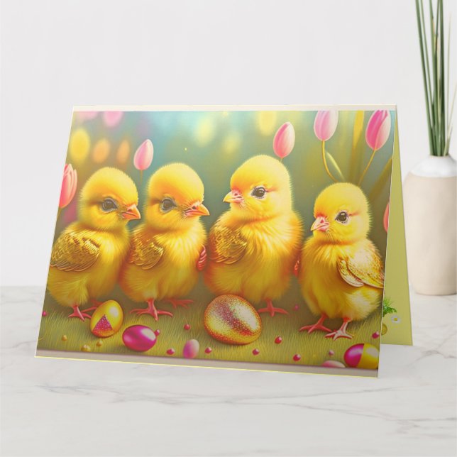 4 Easter Chicken And Flowers Collection Card (Front)