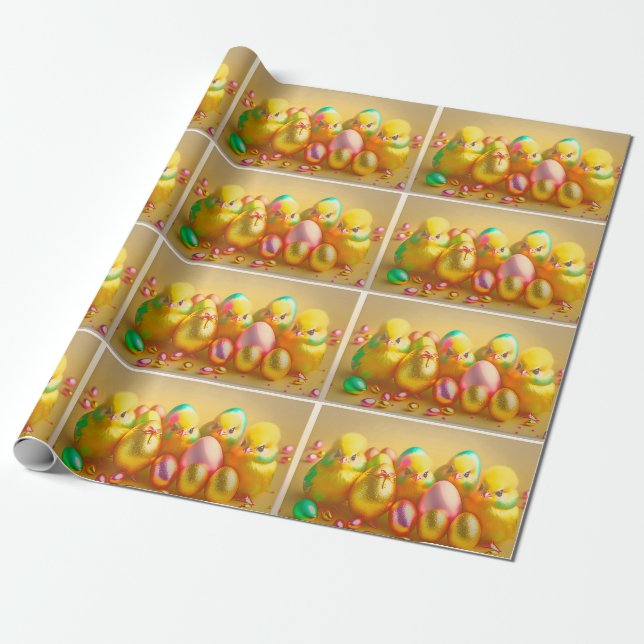 4 Easter Chicken Collection Wrapping Paper (Unrolled)