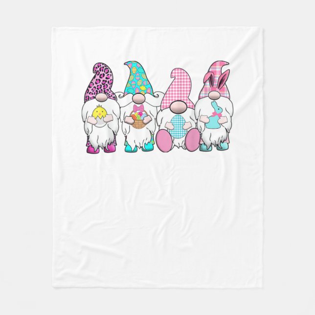 4 Easter Gnomes Pastel Spring Bunny Ears Gingham R Fleece Blanket (Front)