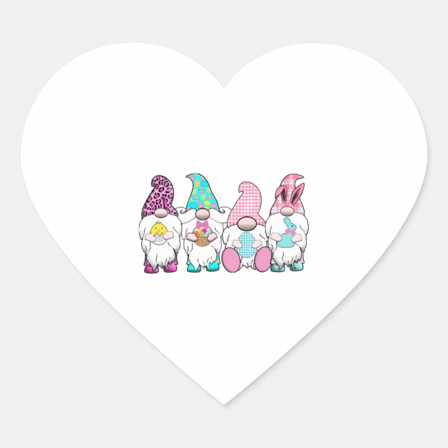 4 Easter Gnomes Pastel Spring Bunny Ears Gingham R Heart Sticker (Front)