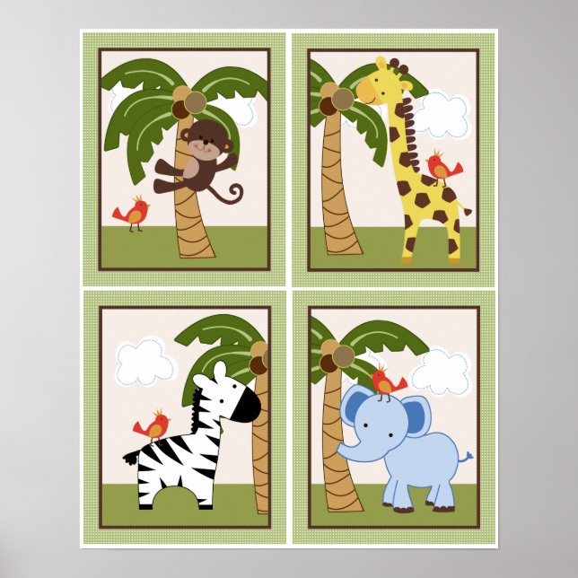 4 en 1 Set Animaux de la Jungle 8x10 pouces Poster (Devant)