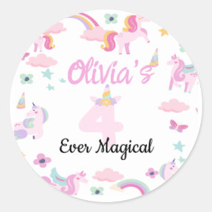 4 ever magical, Unicorn Birthday, Rainbows  Classic Round Sticker