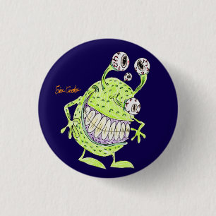 4 eyed green alien monster 1 inch round button