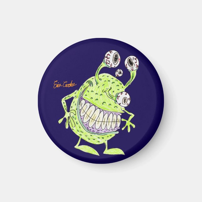4 eyed green alien monster magnet (Front)
