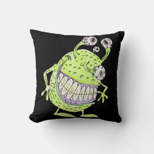 4 eyed green alien monster throw pillow