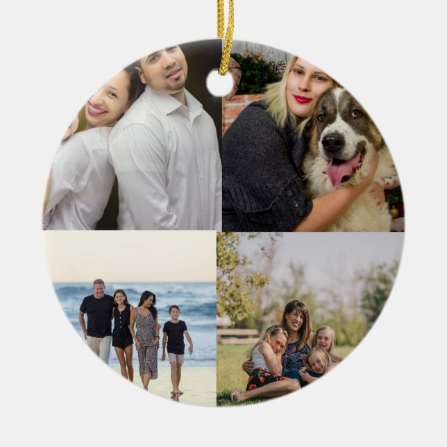  4 Family Photo Collage Custom Ceramic Ornament (Front)
