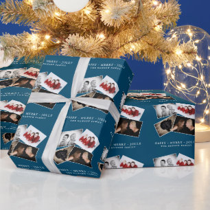 4 Family Photo Collage Merry Jolly Christmas  Wrapping Paper