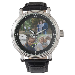 4 Family Photos Template Simple Black Border Frame Watch