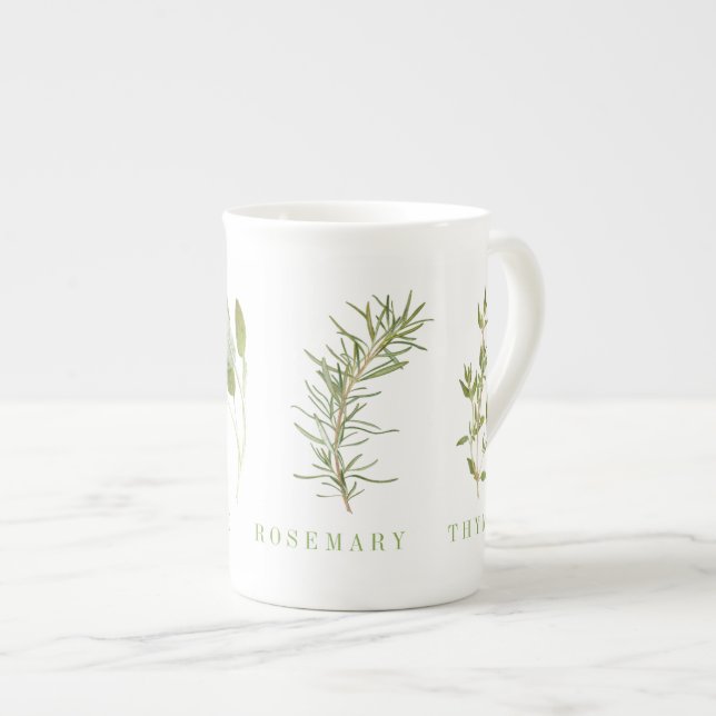4 FRESH HERBS Bone China Mug (Front Right)
