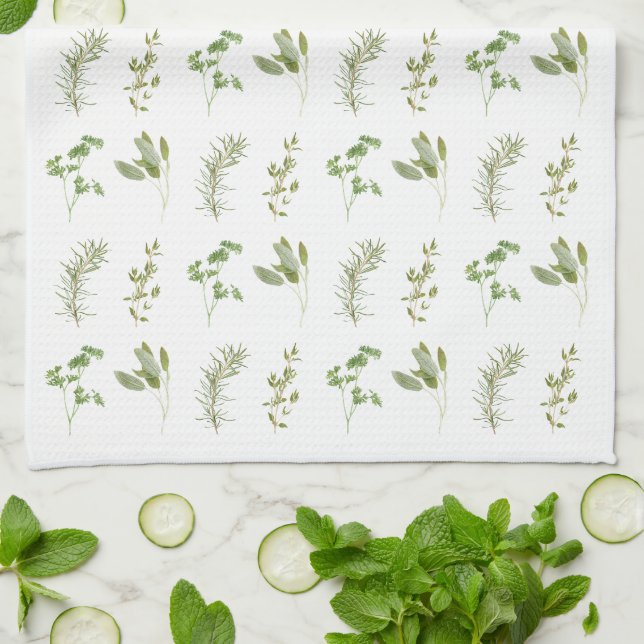 4 FRESH HERBS Kitchen Towel (all-over) (Folded)