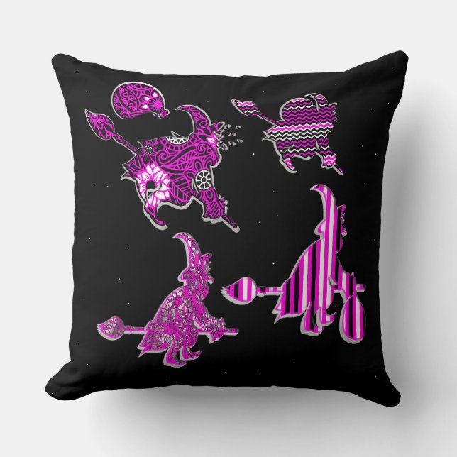 4 friendly witches4 friendly witches flown at nigh throw pillow (Front)