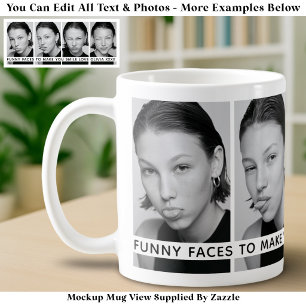 4 Funny Faces Custom Photos & Long Message Coffee Mug