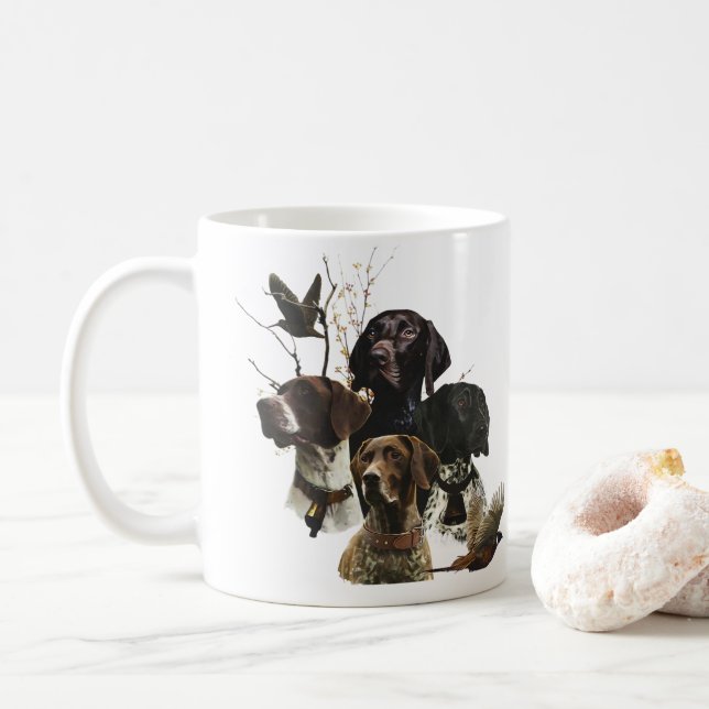 4 German Shorthaired Pointer Colours  Coffee Mug (With Donut)