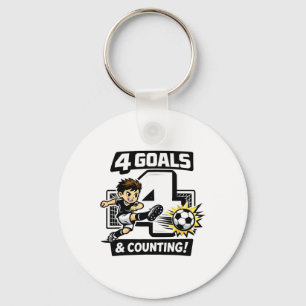 4 Goals And Counting Soccer Birthday For 4-year-ol Keychain