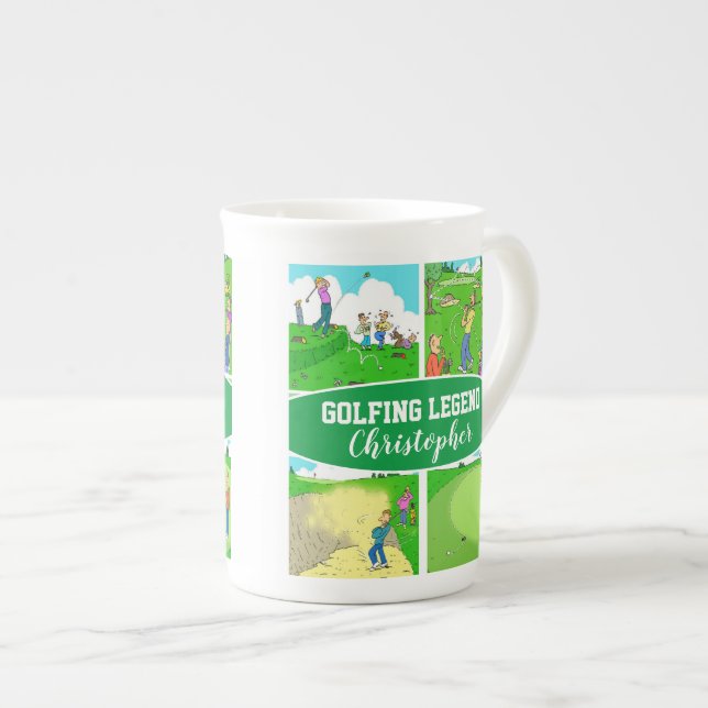4 Golf Illustrations for a Golfing Legend Gift Bone China Mug (Front Right)