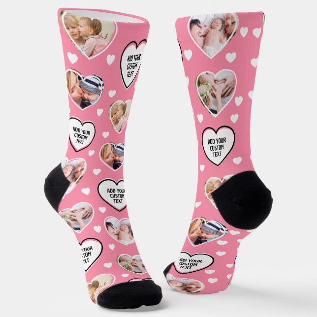 4 Heart Photo Pattern Make Your Own Fun Pink Socks (Angled)