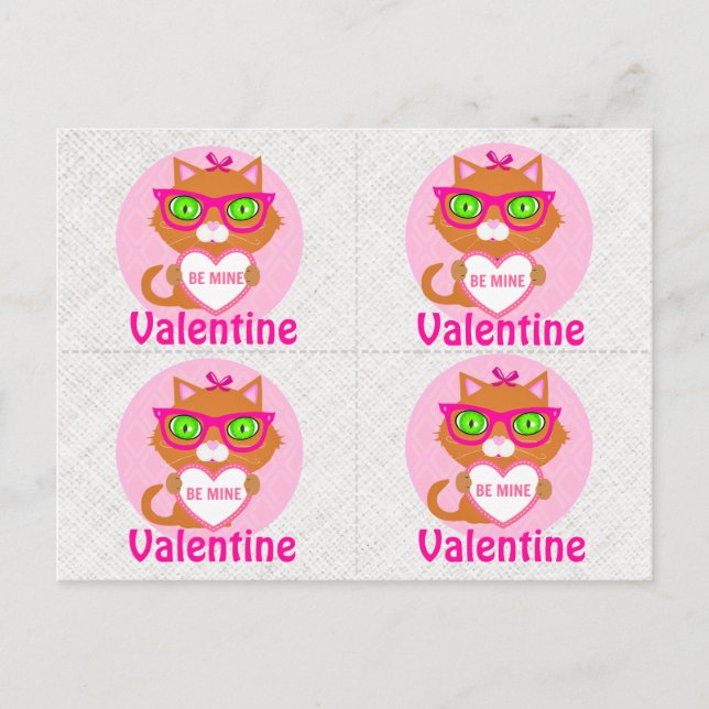 4 Hipster Cool Cat Valentines Cartes (Devant)