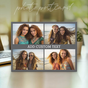 4 Horizontal Photo Collage with One Line of Text Postcard