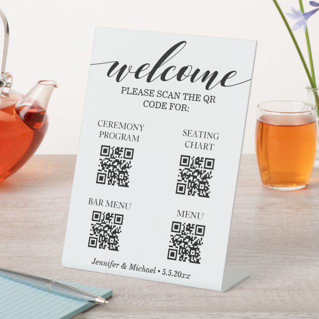 4 in 1 ceremony&seating chart&bar menu qr code pedestal sign (In SItu)